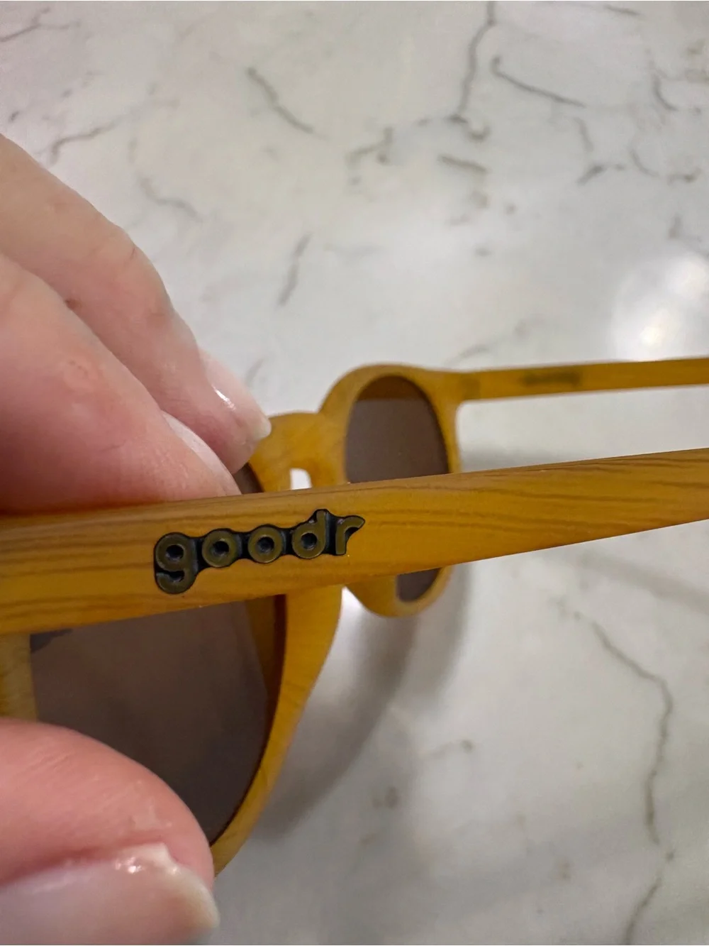 Goodr Yellow Round Women’s Sunglasses - Classic Wood-Grain Style